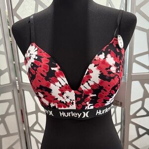 Hurley Women's Black and Red Patterned Bralette